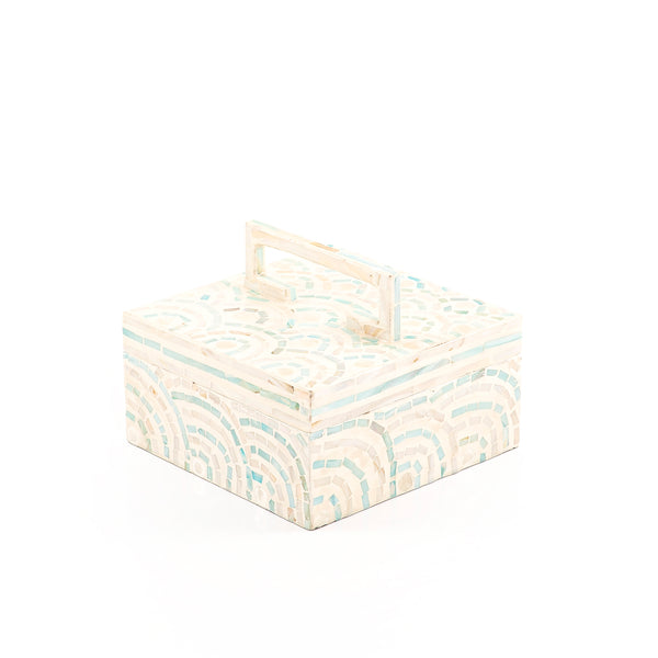 Medium Square Mother Of Pearl Box With Multicolored Design