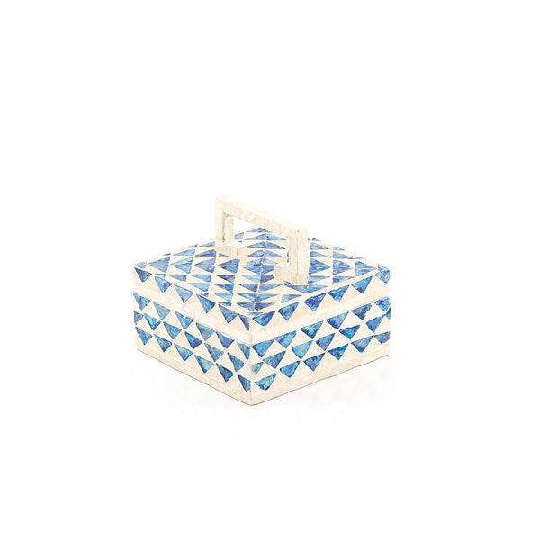 Small Square Mother Of Pearl Box With Multicolored Design