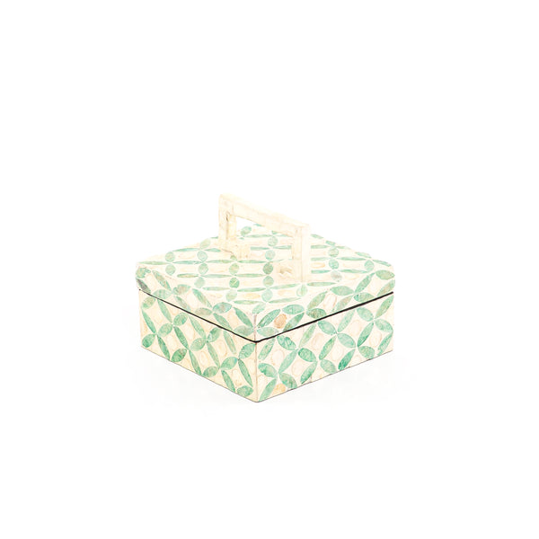 Small Square Mother Of Pearl Box With Multicolored Design