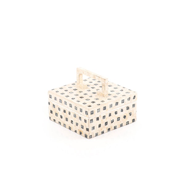 Small Square Mother Of Pearl Box With Multicolored Design