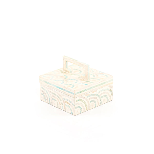 Small Square Mother Of Pearl Box With Multicolored Design