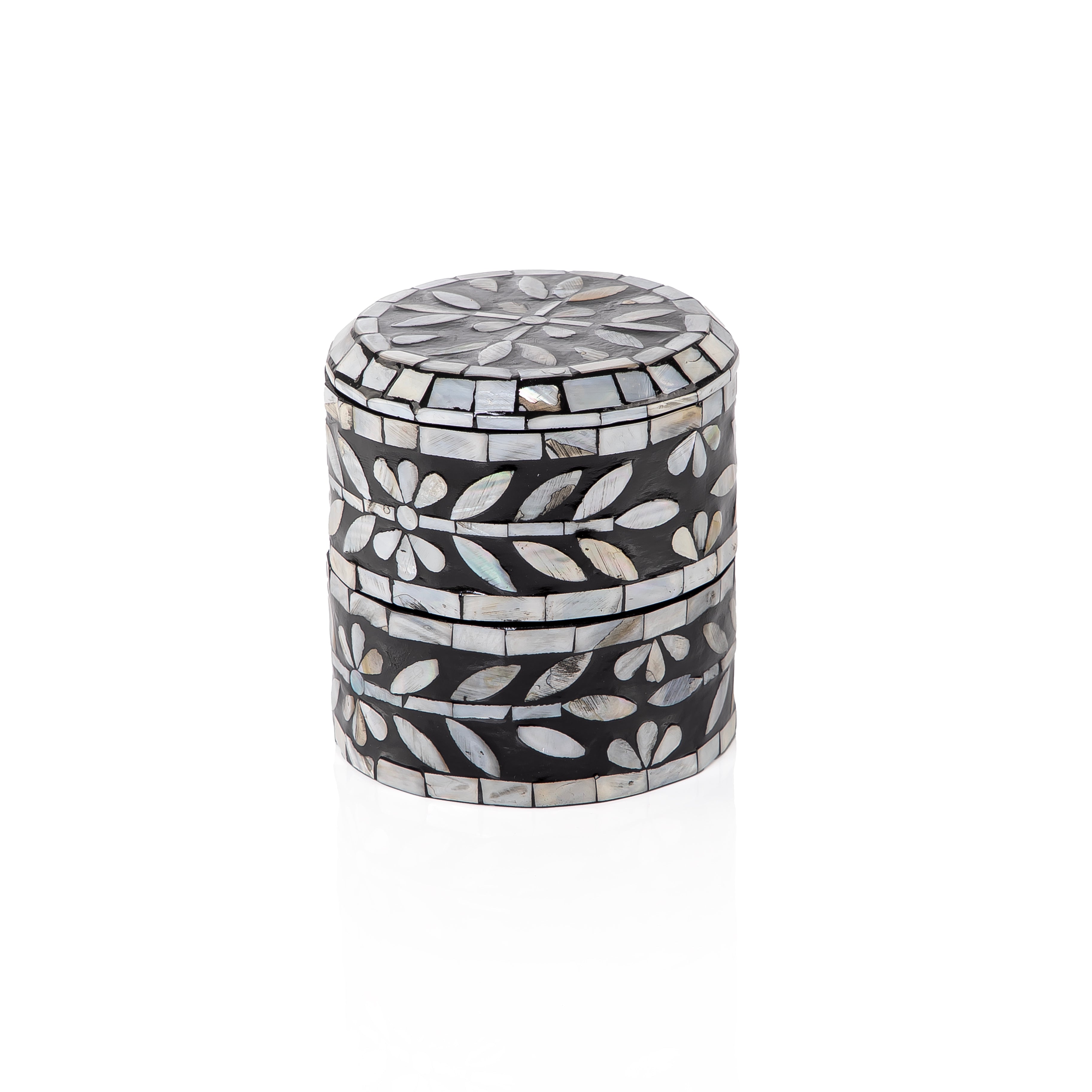 علبة من الصدف 2 طابق متعددة الأستخدامات مع غطاء - أسود