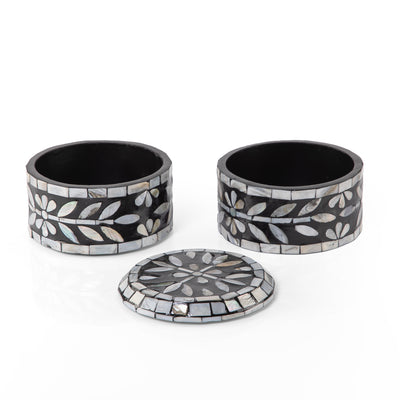 علبة من الصدف 2 طابق متعددة الأستخدامات مع غطاء - أسود