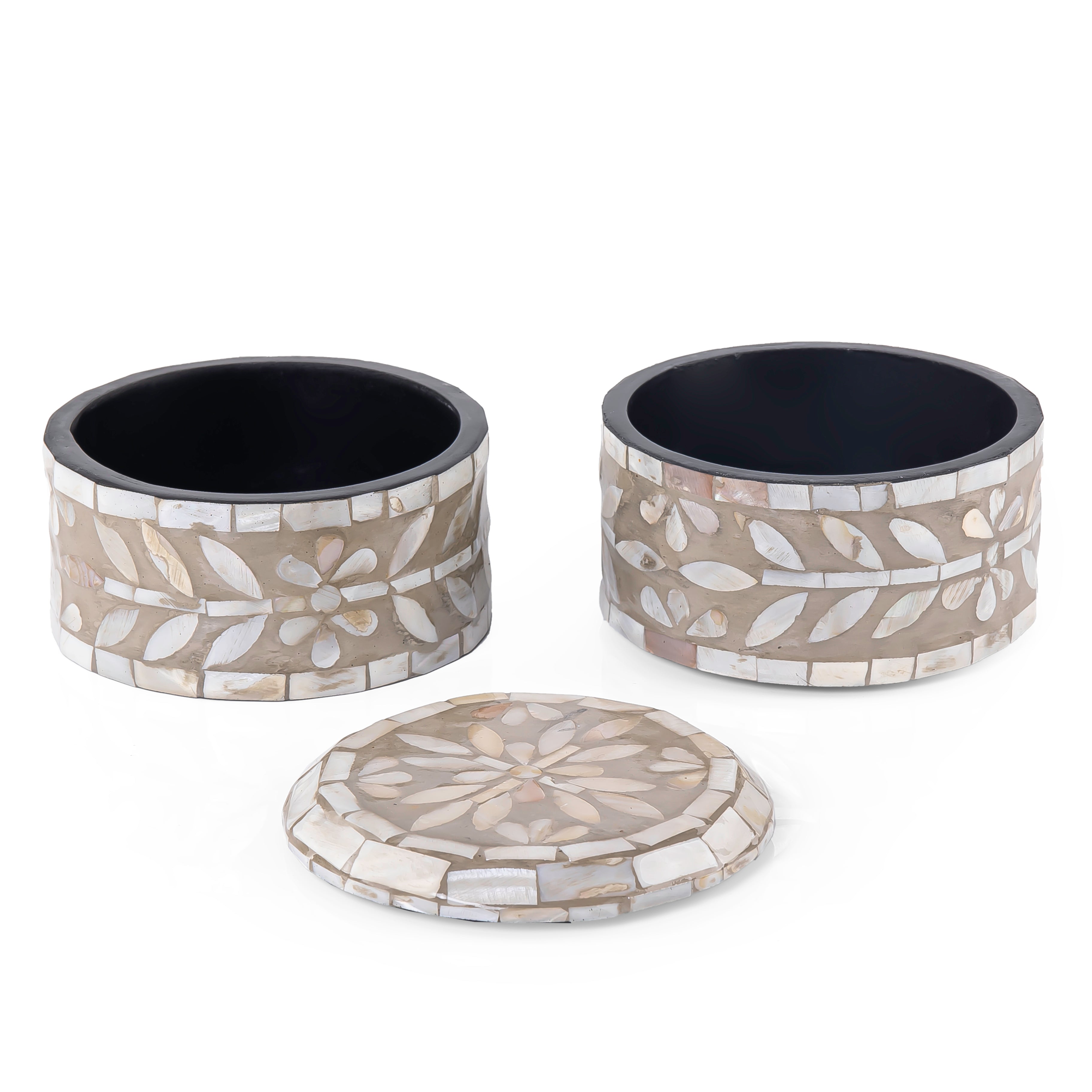 علبة من الصدف 2 طابق متعددة الأستخدامات مع غطاء - أسود