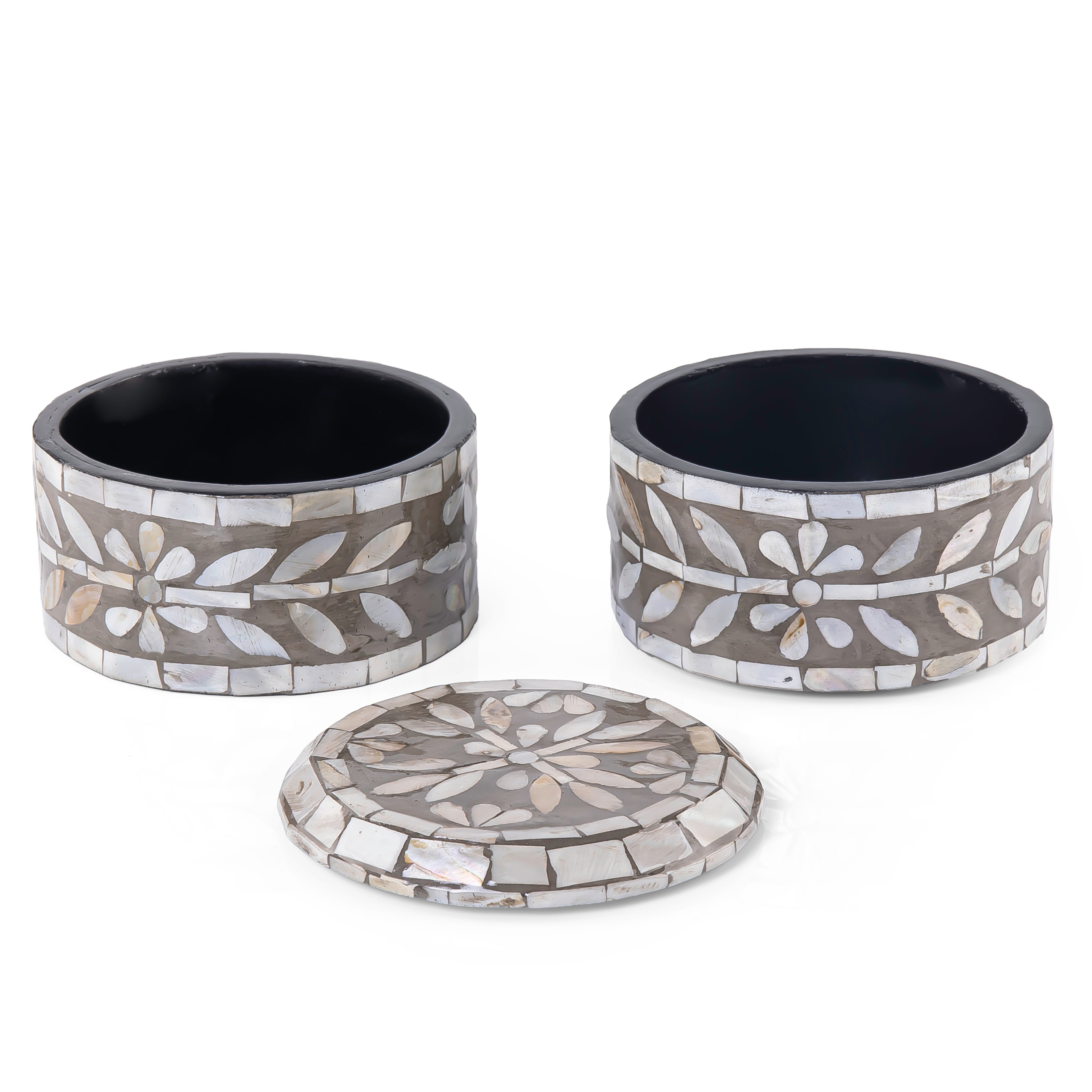 2-Story Mother of Pearl Multi-Layer Box with Lid - grey