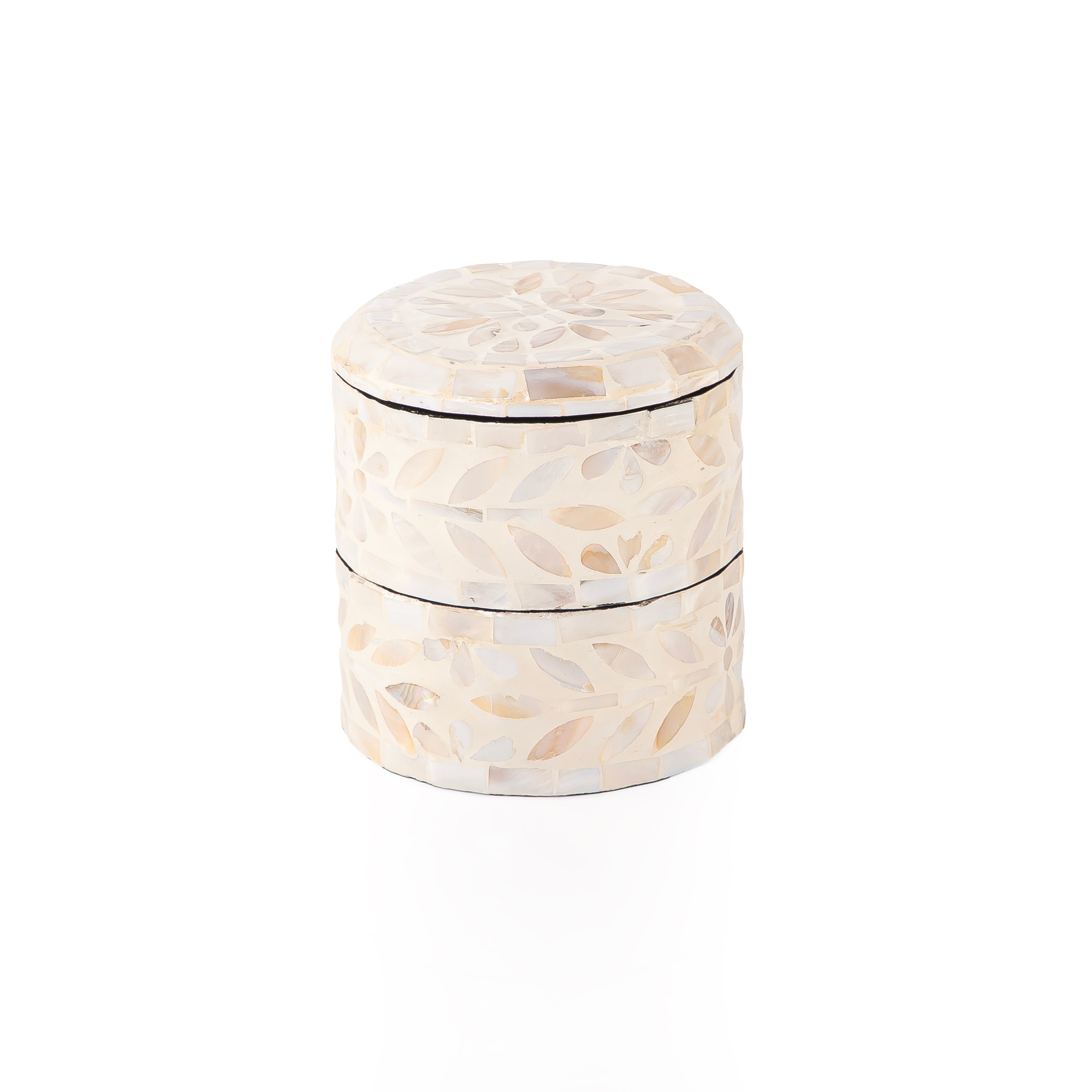 2-Story Mother of Pearl Multi-Layer Box with Lid - cream