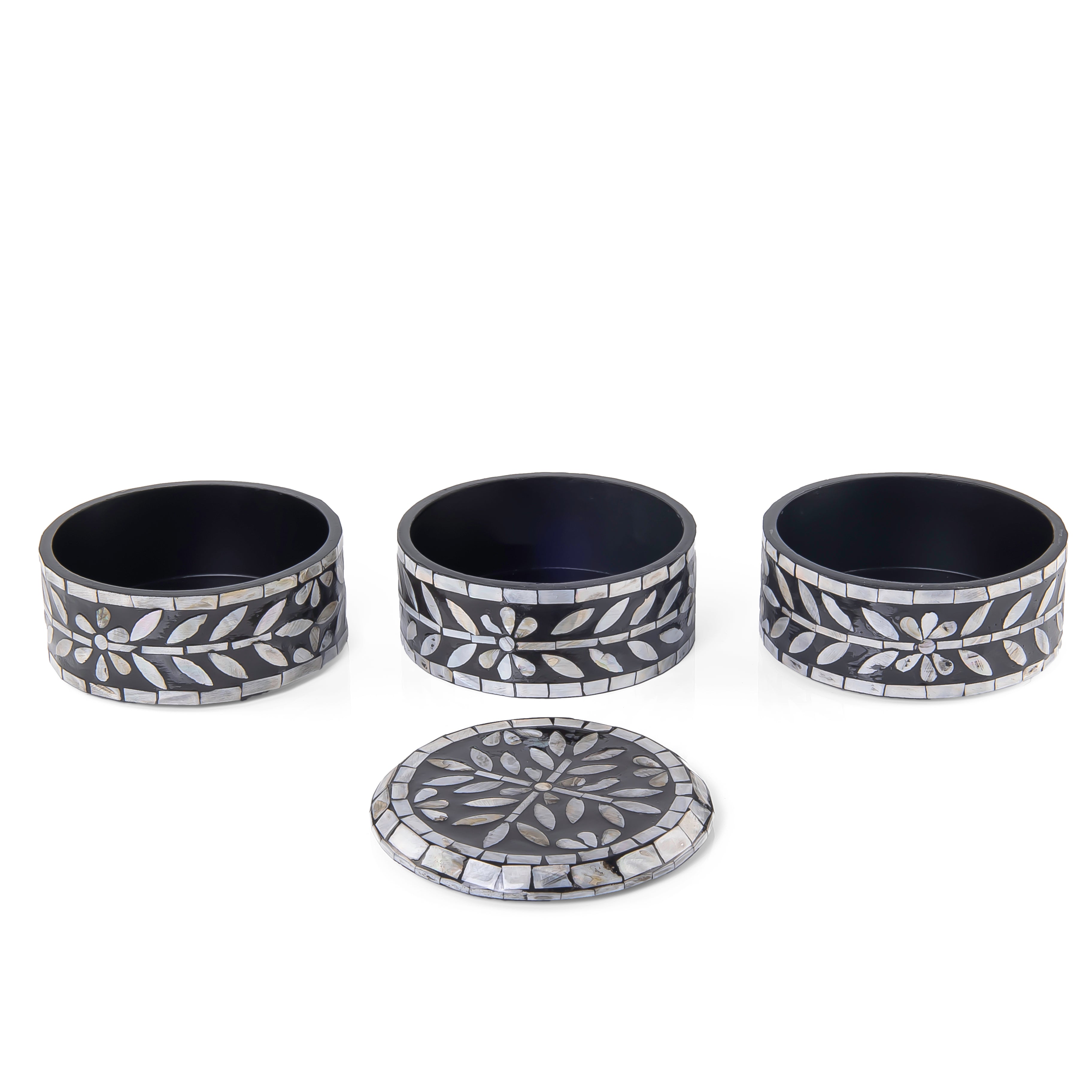 3-Story Mother of Pearl Multi-Layer Box with Lid - black
