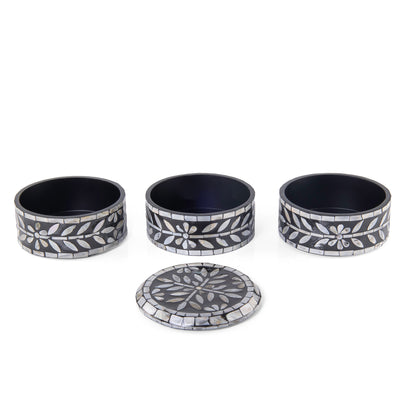 علبة من الصدف 3 طوابق متعددة الأستخدامات مع غطاء - أسود