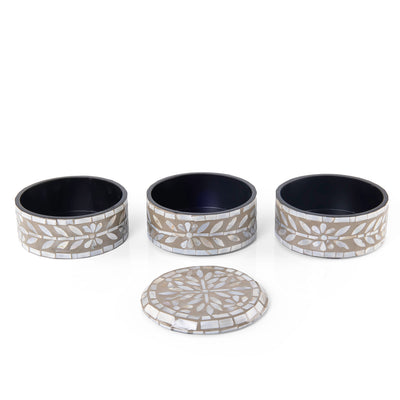 علبة من الصدف 3 طوابق متعددة الأستخدامات مع غطاء - بيج