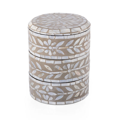 علبة من الصدف 3 طوابق متعددة الأستخدامات مع غطاء - بيج