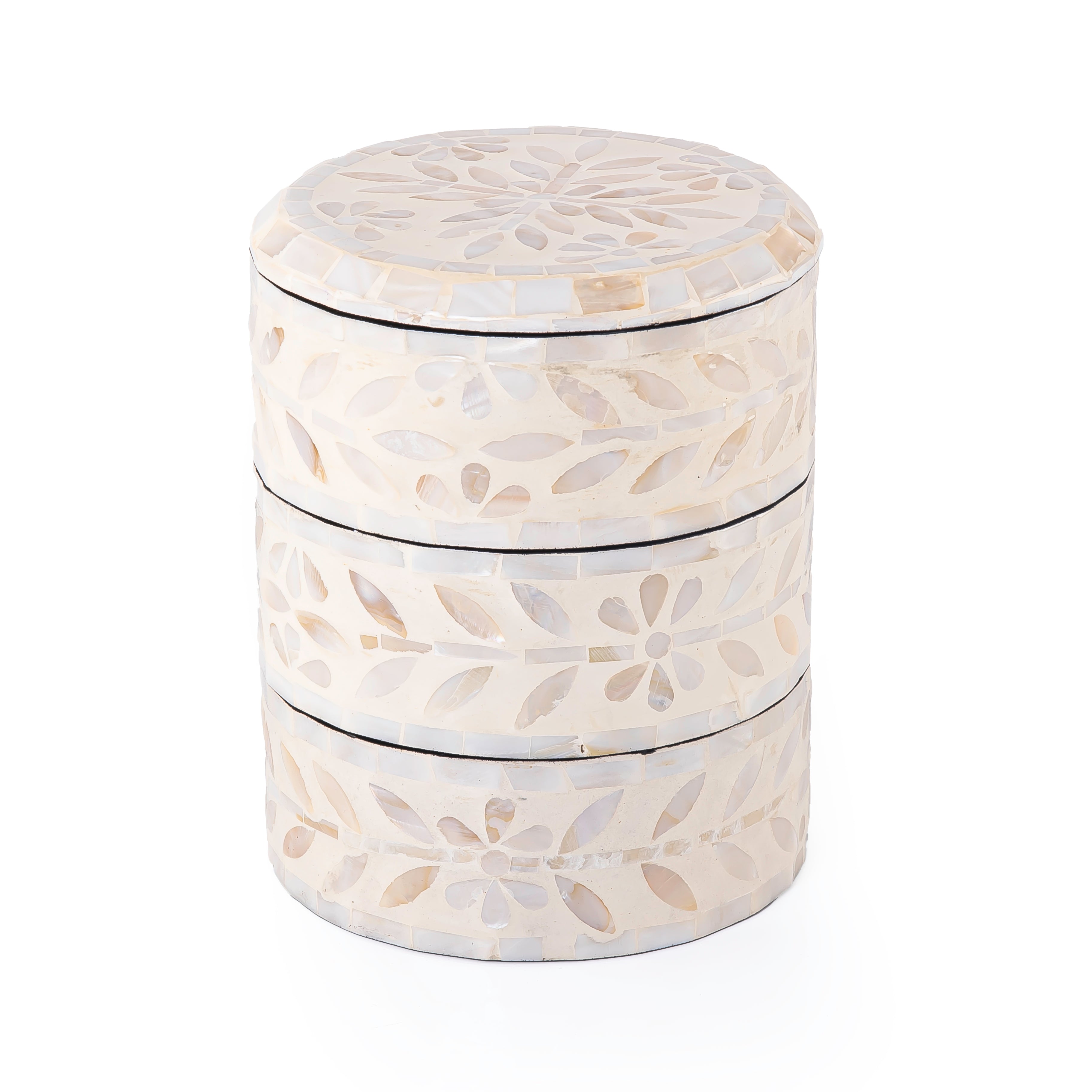 علبة من الصدف 3 طوابق متعددة الأستخدامات مع غطاء - كريمي