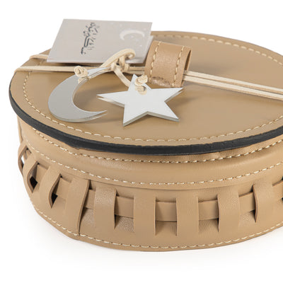 Round Leather Gergean Box with Braided Design and Lid - Medium