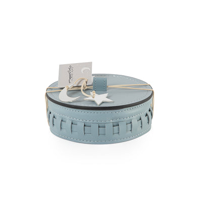 Round Leather Gergean Box with Braided Design and Lid - Medium