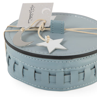 Round Leather Gergean Box with Braided Design and Lid - Medium