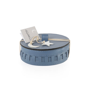 Round Leather Gergean Box with Braided Design and Lid - Medium