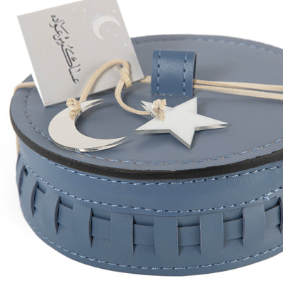 Round Leather Gergean Box with Braided Design and Lid - Medium