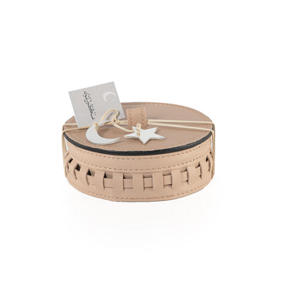 Round Leather Gergean Box with Braided Design and Lid - Medium