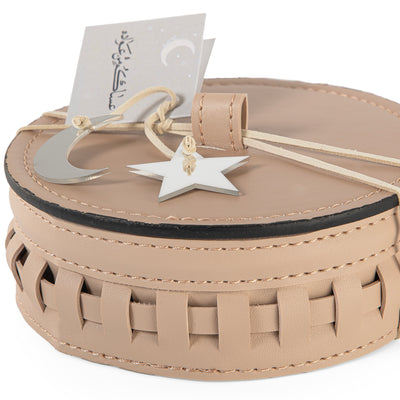 Round Leather Gergean Box with Braided Design and Lid - Medium
