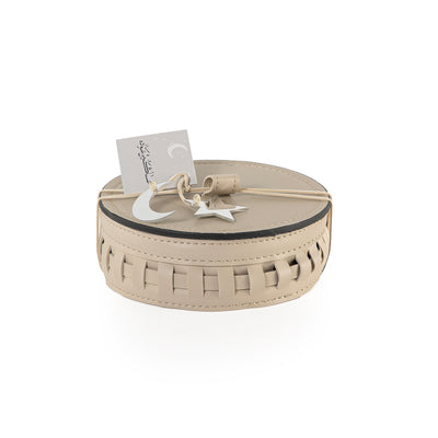 Round Leather Gergean Box with Braided Design and Lid - Medium