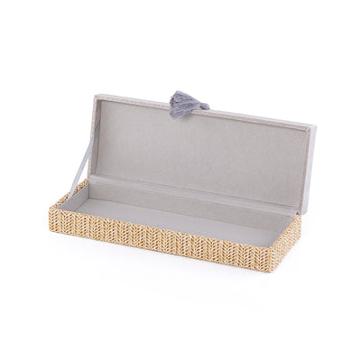 Small Rattan Rectangle Jewelry Box with Cover - Grey