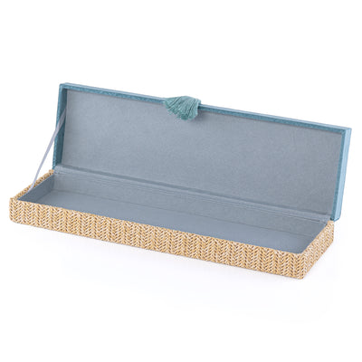 Large Rattan Rectangle Jewelry Box with Cover - Blue