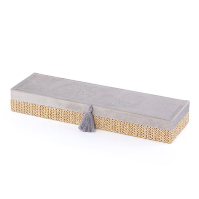 Large Rattan Rectangle Jewelry Box with Cover - Grey