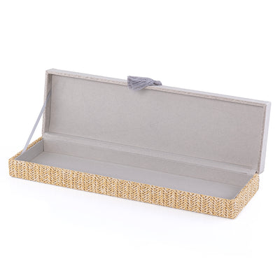 Large Rattan Rectangle Jewelry Box with Cover - Grey