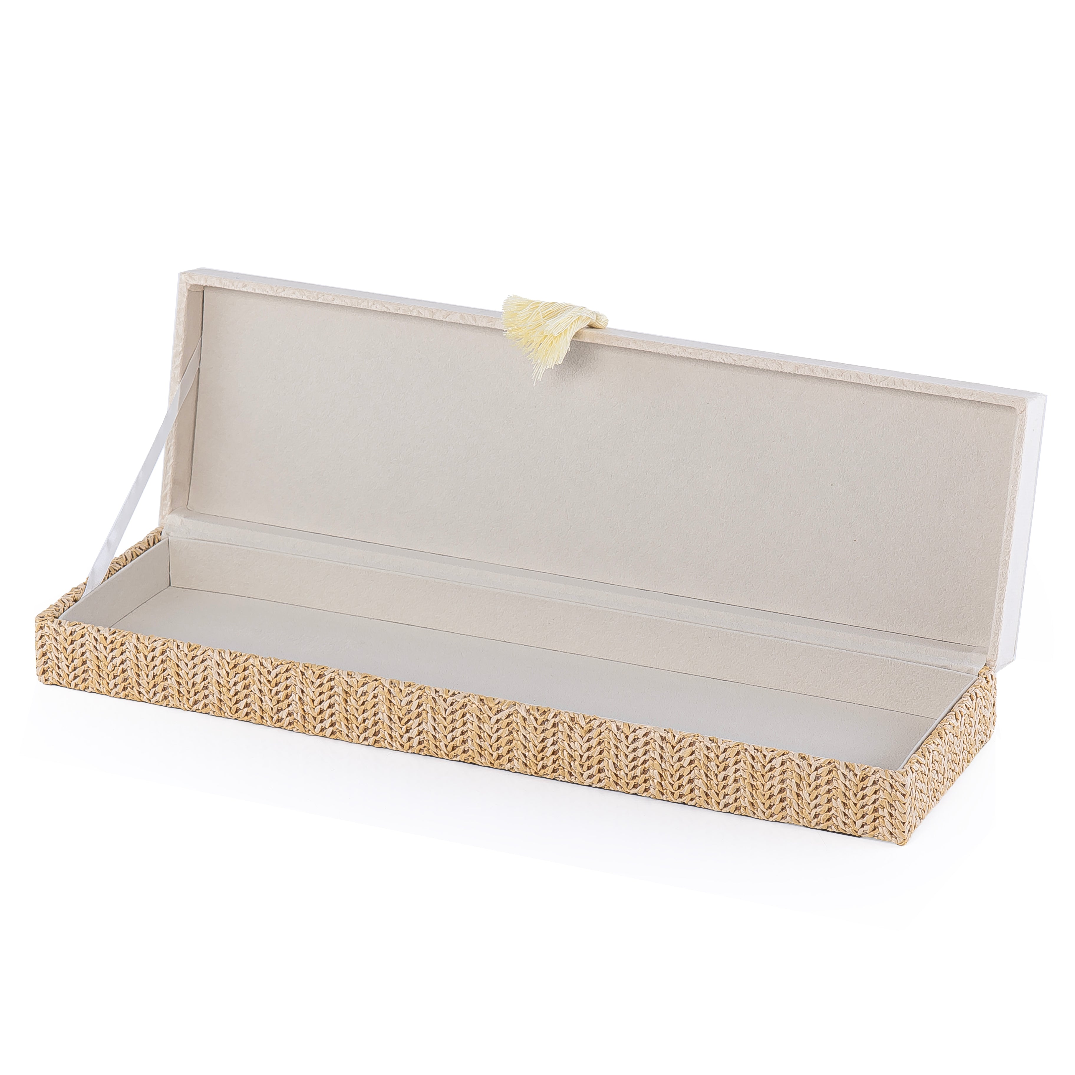 Large Rattan Rectangle Jewelry Box with Cover - Cream