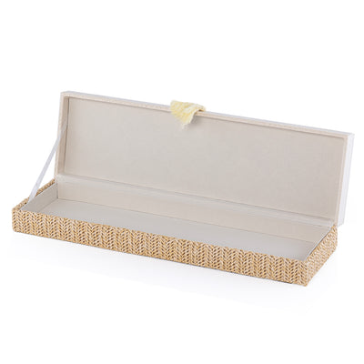 Large Rattan Rectangle Jewelry Box with Cover - Cream