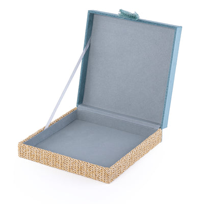 Rattan Square Jewelry Box with Cover - Blue