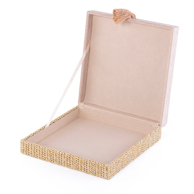 Rattan Square Jewelry Box with Cover - Beige