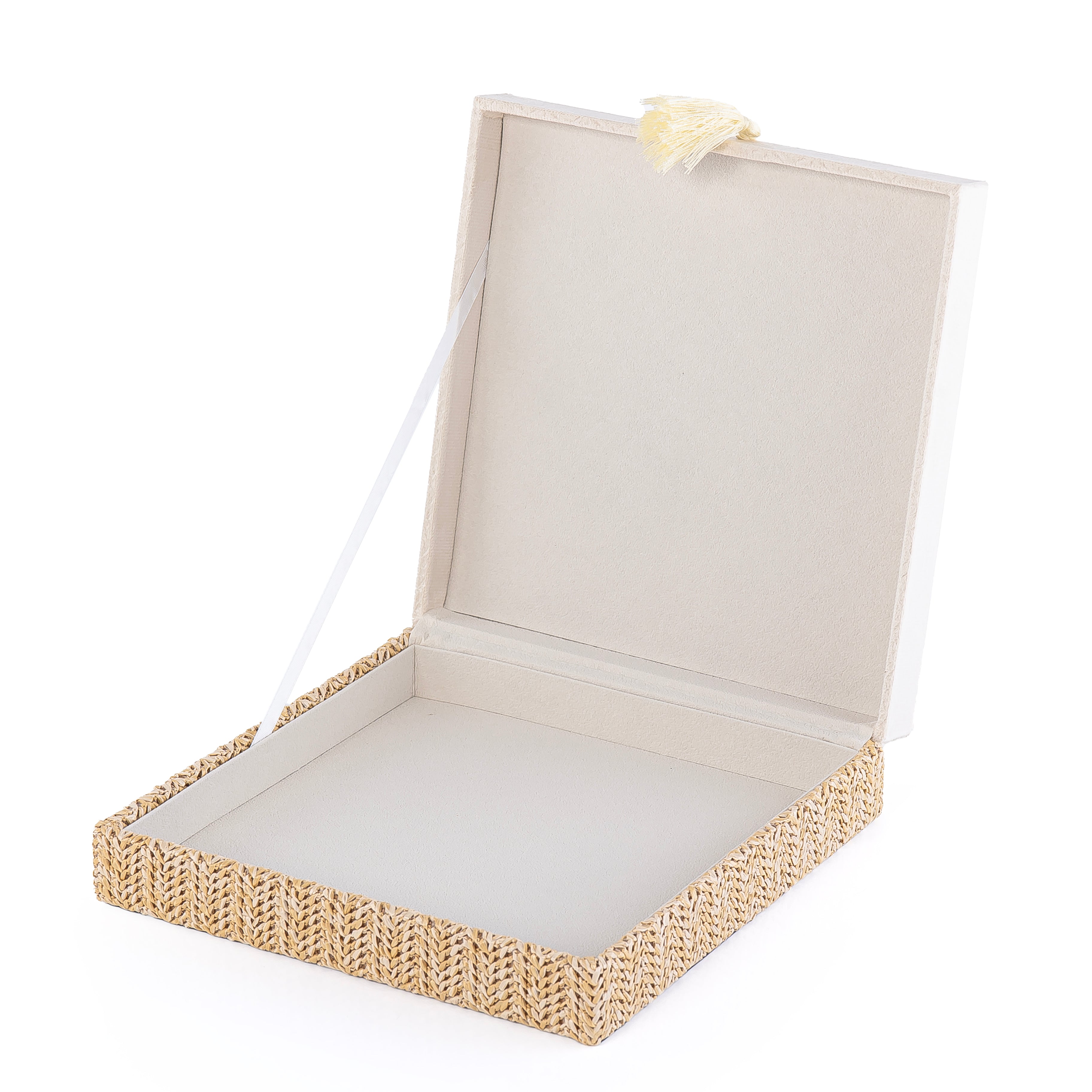 Rattan Square Jewelry Box with Cover - Cream
