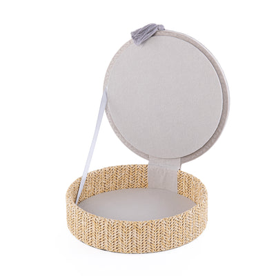 Small Rattan Round Jewelry Box with Cover - Grey