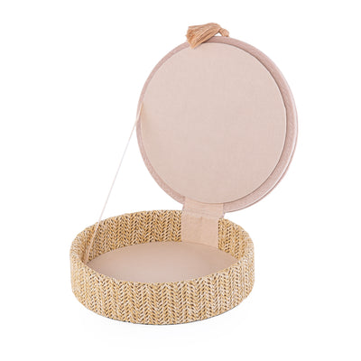 Small Rattan Round Jewelry Box with Cover - Beige