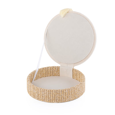Small Rattan Round Jewelry Box with Cover - Cream