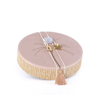 Large Rattan Round Jewelry Box with Cover - Beige