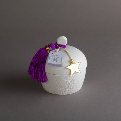 وعاء قرقيعان سيراميك أبيض - بنفسجي