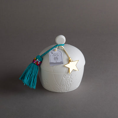 وعاء قرقيعان سيراميك أبيض - أزرق 