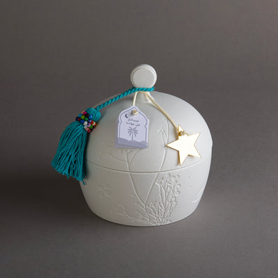 وعاء قرقيعان سيراميك أبيض - أزرق