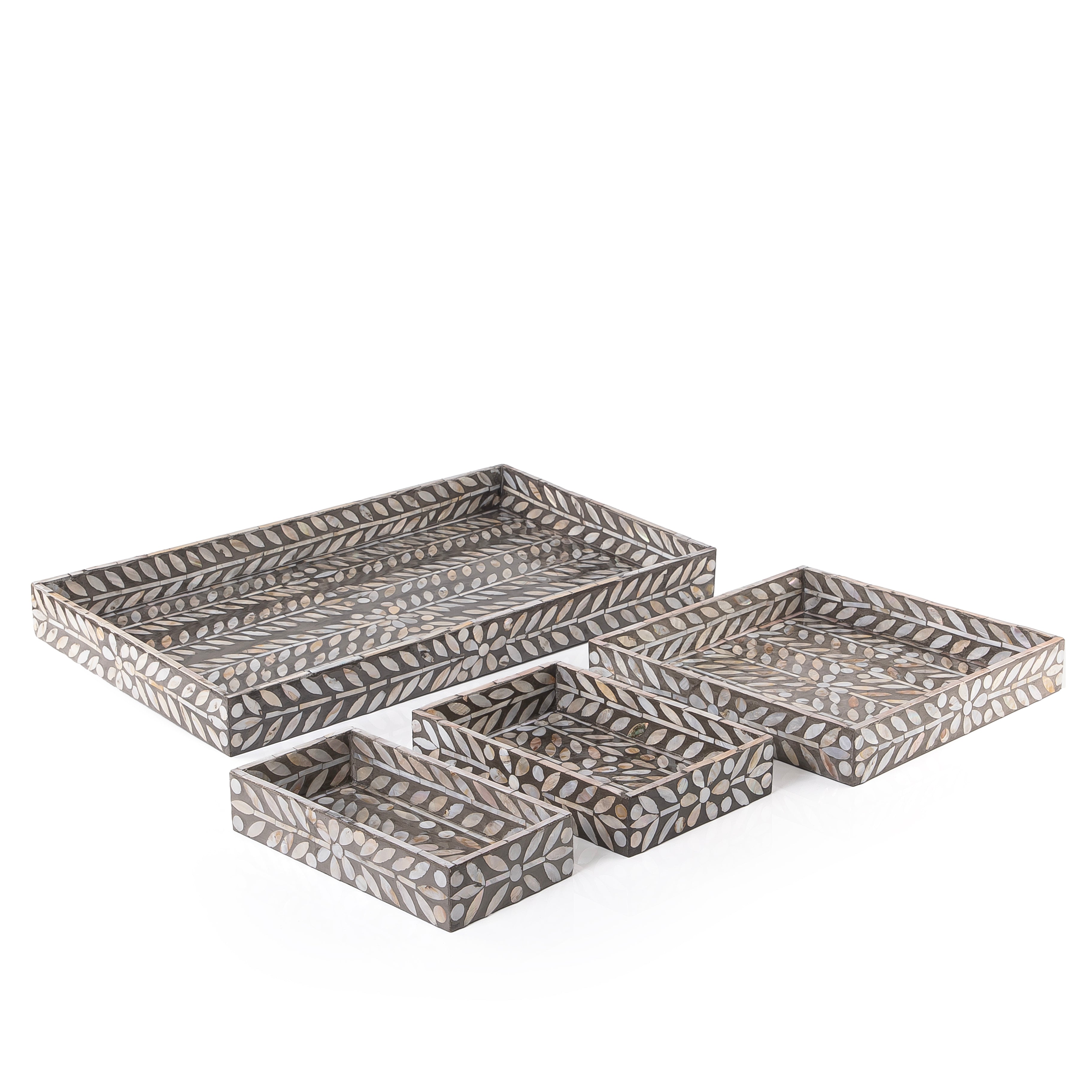 طقم صدف مكون من 4 صواني بأحجام مختلفة - رمادي 