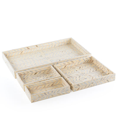 Set of mother of pearl 4 trays in different sizes - beige