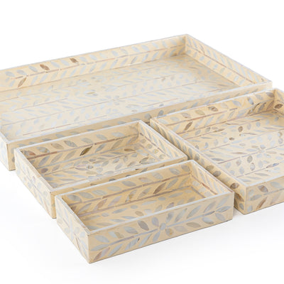 Set of mother of pearl 4 trays in different sizes - beige
