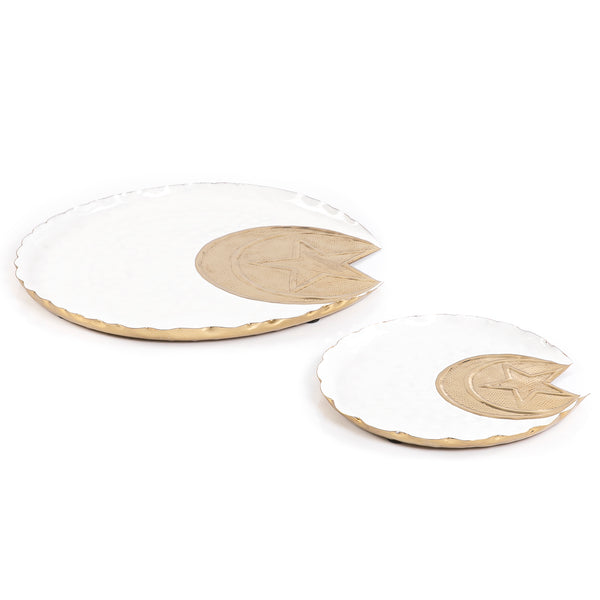 Set of Metal Serving Plates Decorated with Crescent and Star