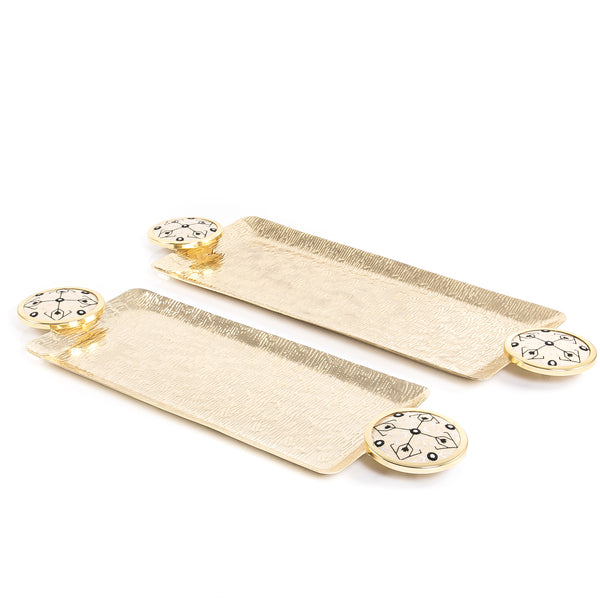 Rectangular Metal Set Trays With Embroidered Fabric Handles