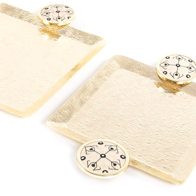 Set Of Square Metal Trays With Embroidered Fabric Handles