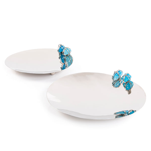 Set of Metal Serving Plates Adorned with Colored Stones