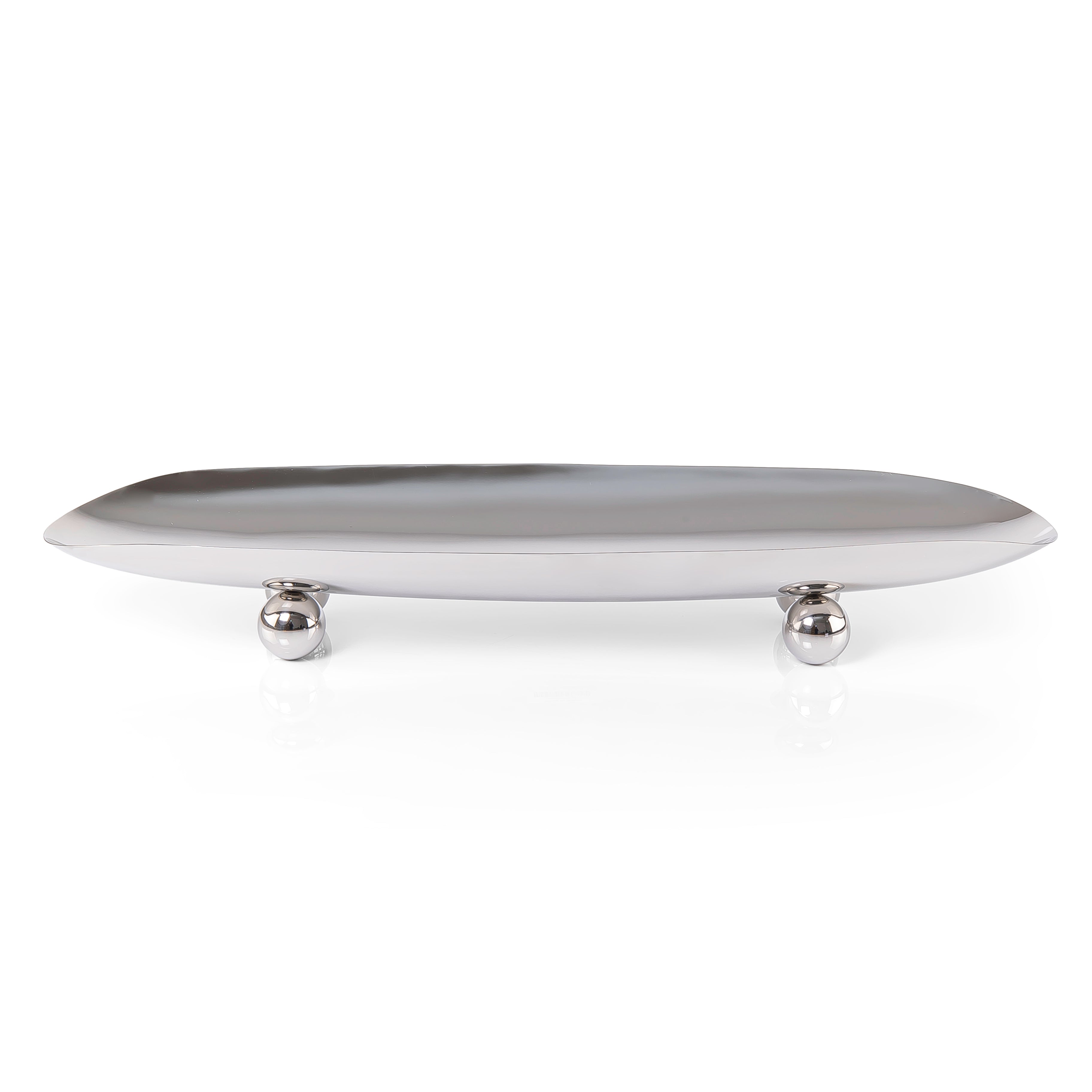 صينية تقديم من الستانلس ستيل بتصميم بيضاوي مع قواعد كروية - كبير