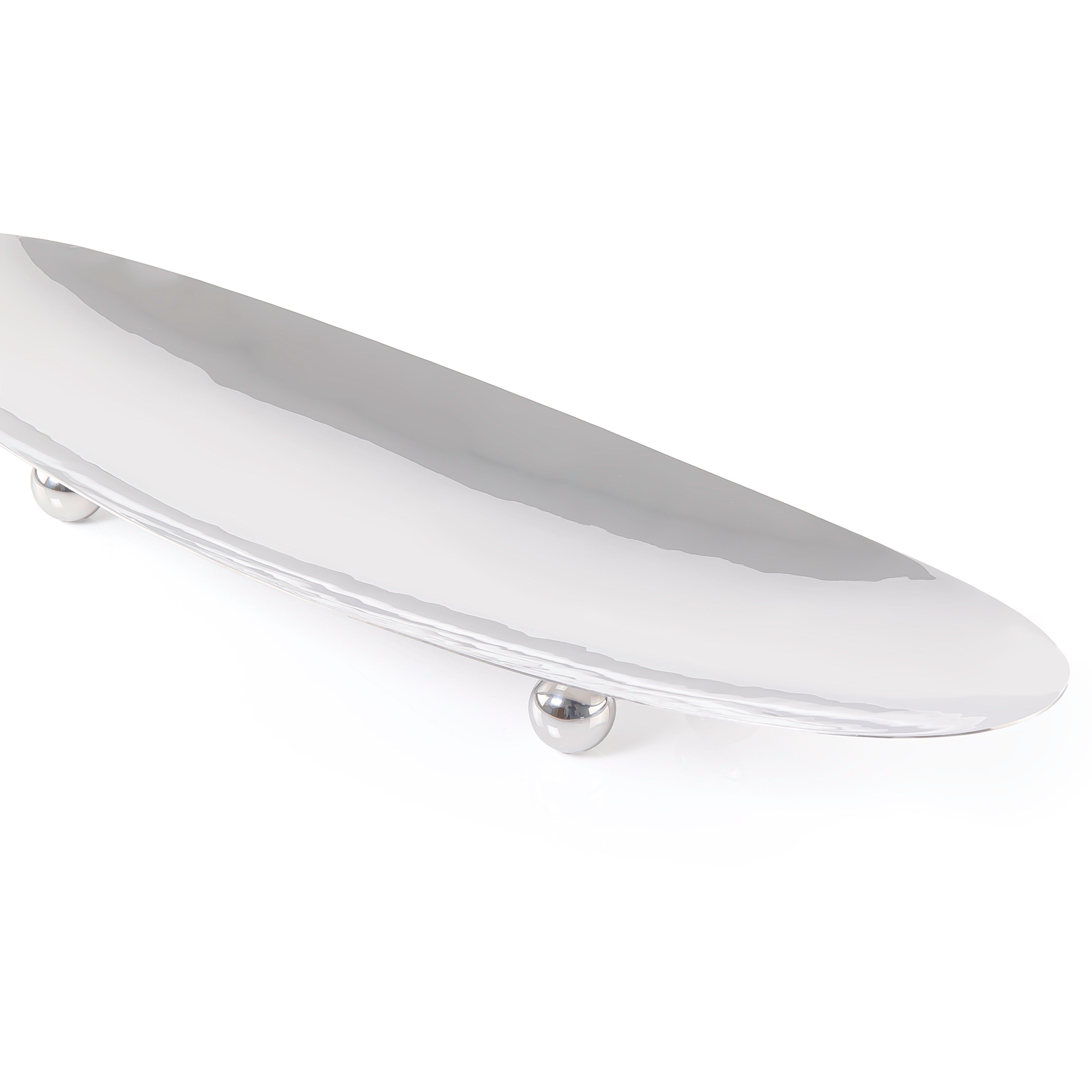 صينية تقديم من الستانلس ستيل بتصميم بيضاوي مع قواعد كروية - وسط