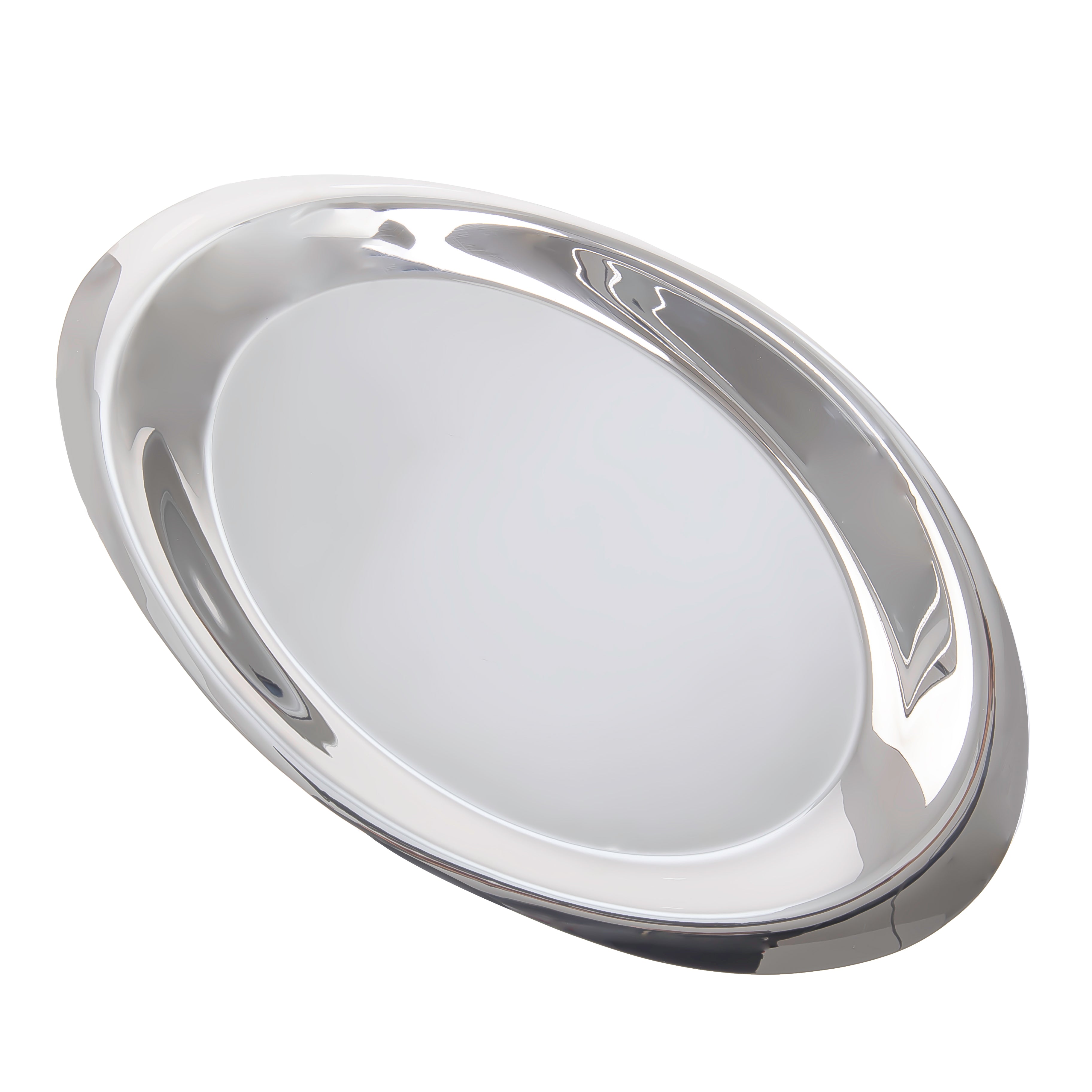 Stainless Steel Serving Oval Plate with Curved Design
