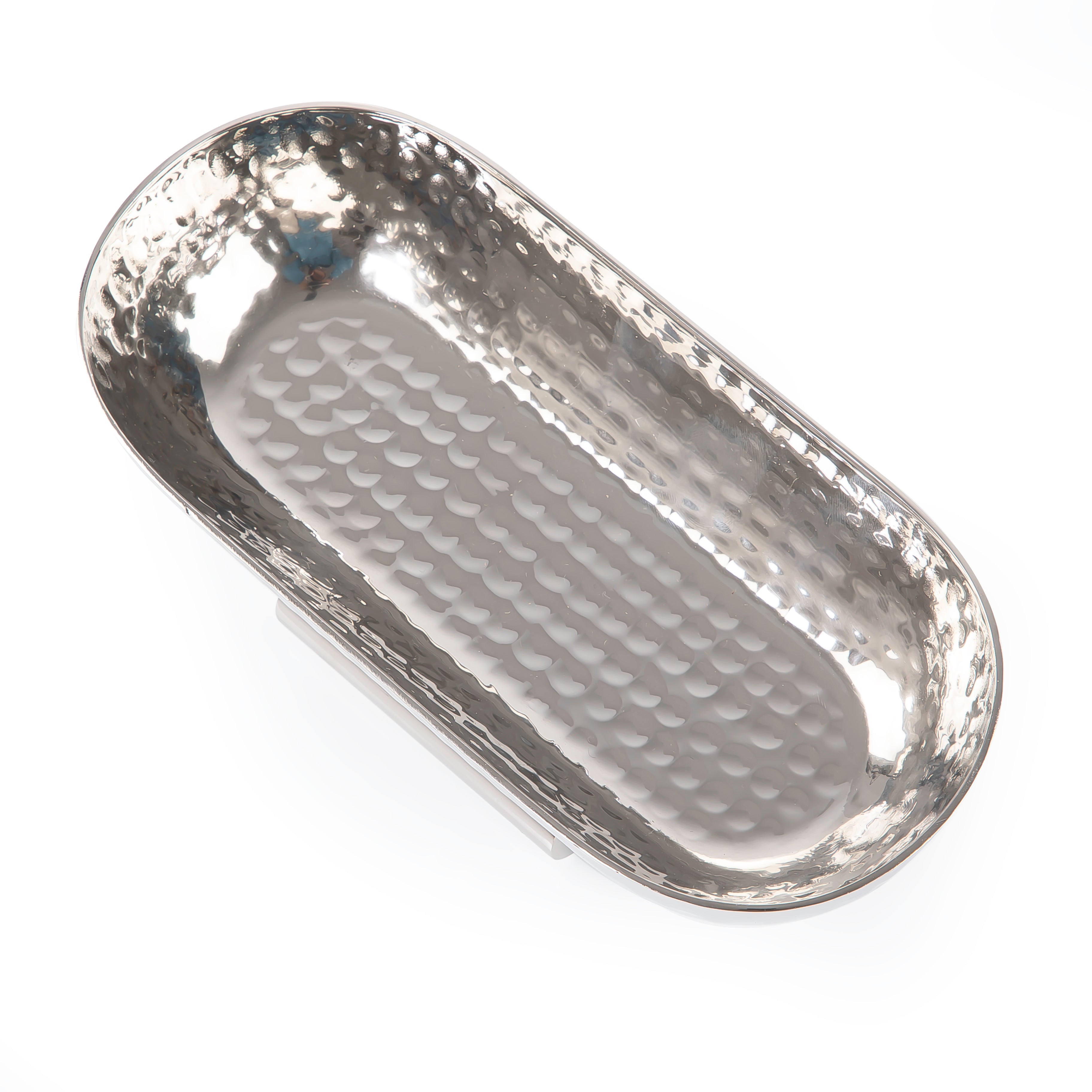 وعاء تقديم بيضاوي من الإستانلس ستيل مع قاعدة - وسط